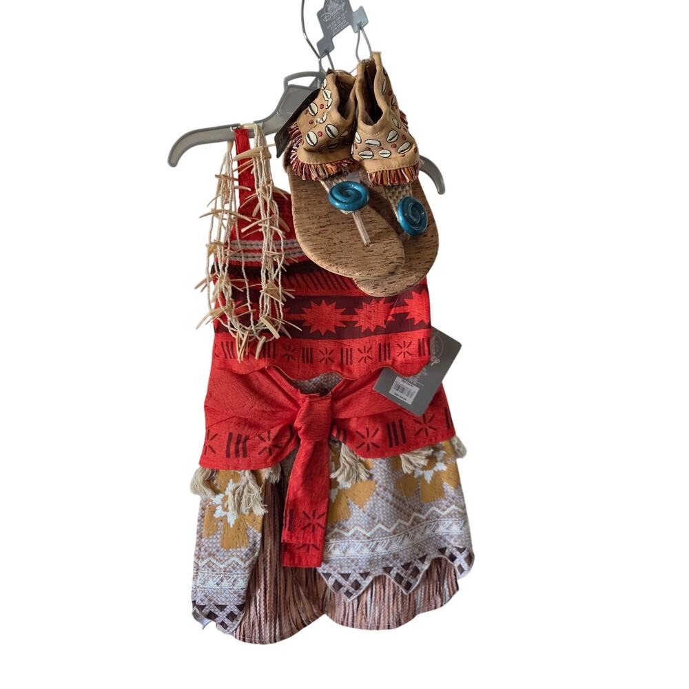 NEW Set 3 Disney Store Moana Costume Girls Sz 3 2 Pc Outfit Shoes Necklace
